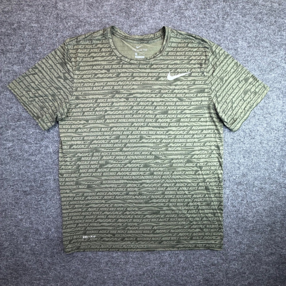 Nike Dri-FIT Legend All Over Print T-Shirt Mens M Green Logo Activewear Tee